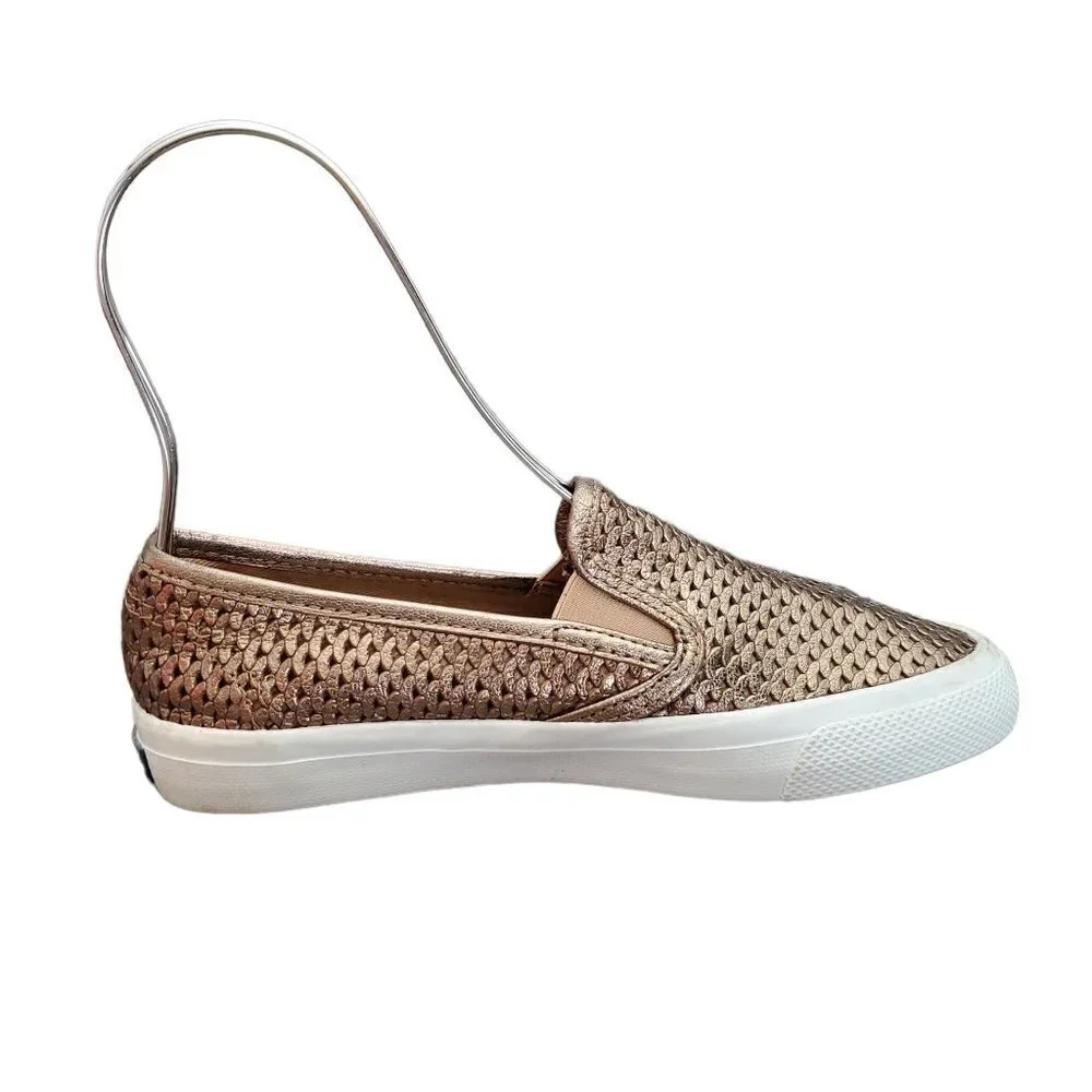 ❤️403 Sperry Seaside Perforated Platinum Metallic Gold Slip-On Sneaker